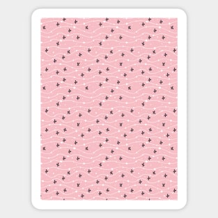 Wavy Lines, Dots and Flowers Pattern Pink and Blue Sticker